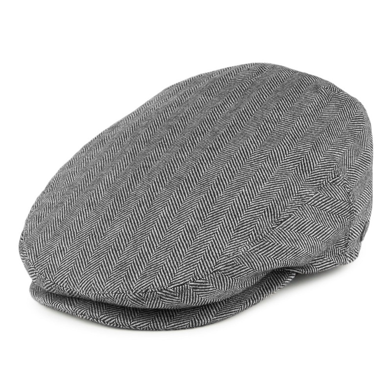 Jaxon & James Pure Wool Herringbone Flat Cap – Black-Ivory S
