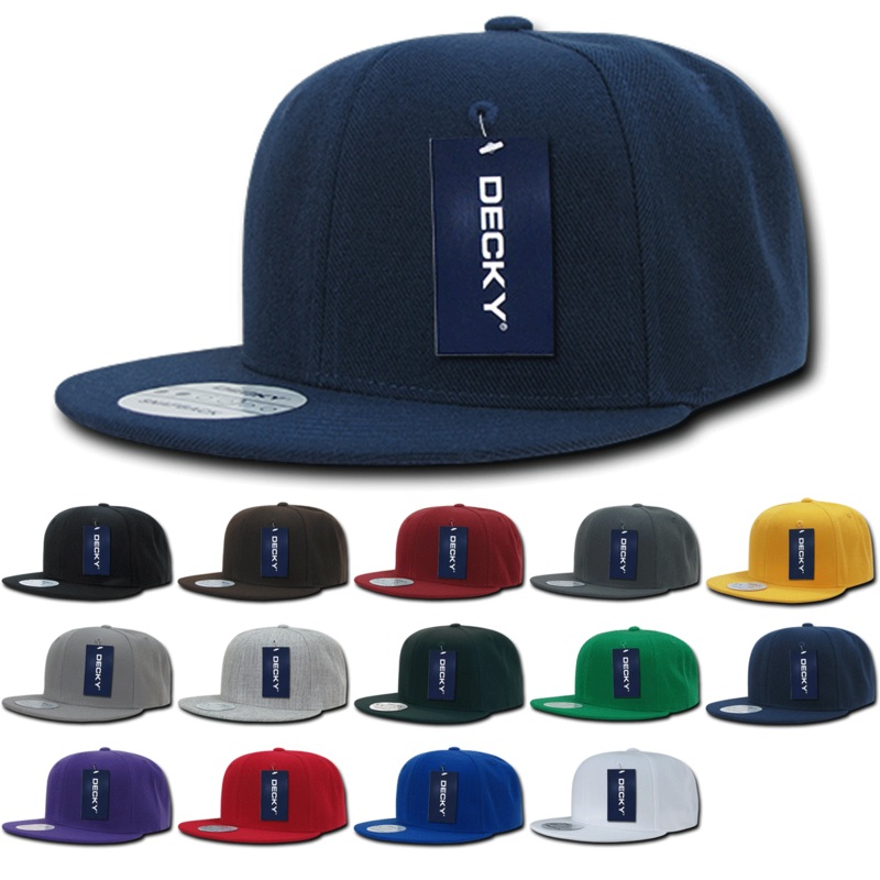 Lot of 12 Decky Snapback Hats Flat Bill Caps Bulk Black