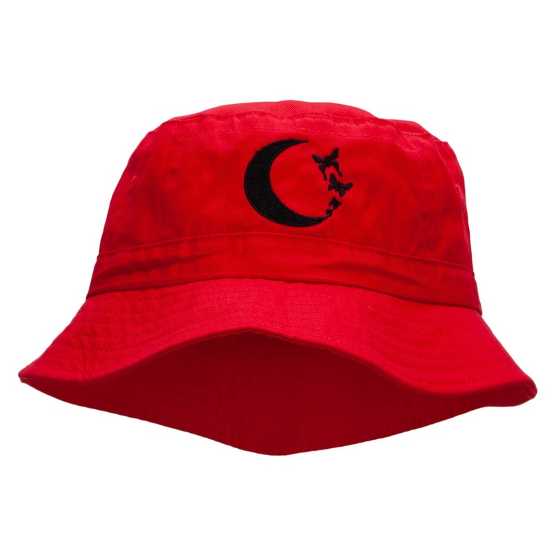 Moon Butterfly Embroidered Bucket Hat Red One Size