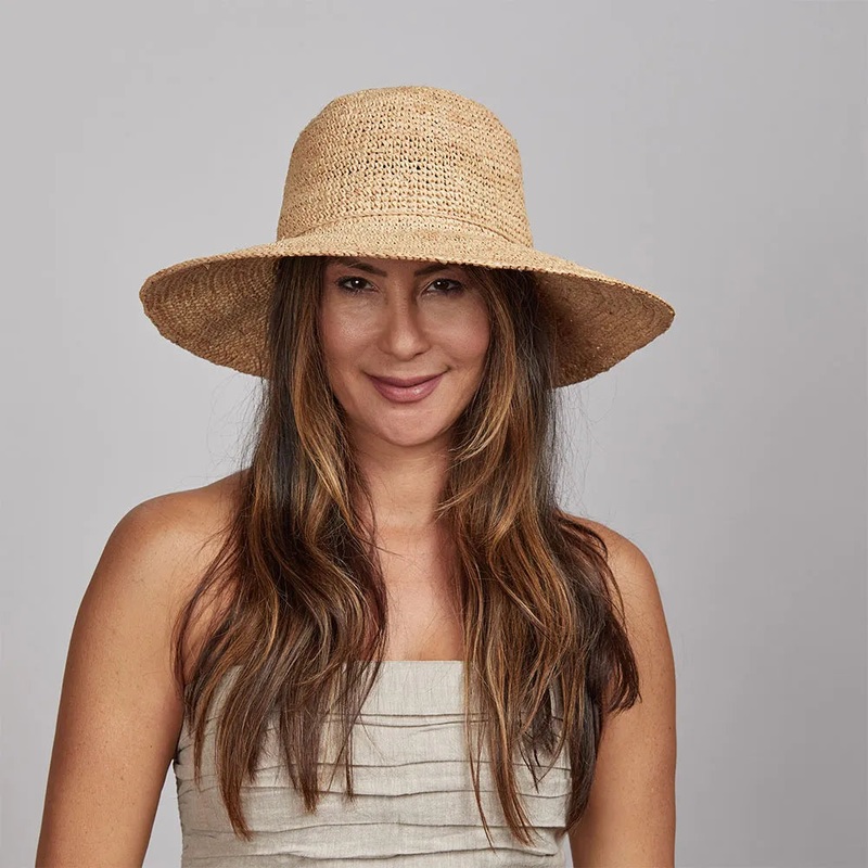 Nova | Womens Wide Brim Crocheted Raffia Palm Sun Hat Natural MD