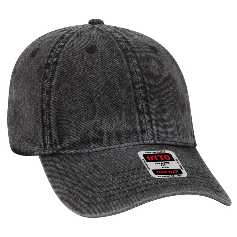 Otto Cap 18-1249 6 Panel Low Profile Dad Hat Snow Washed Denim Black
