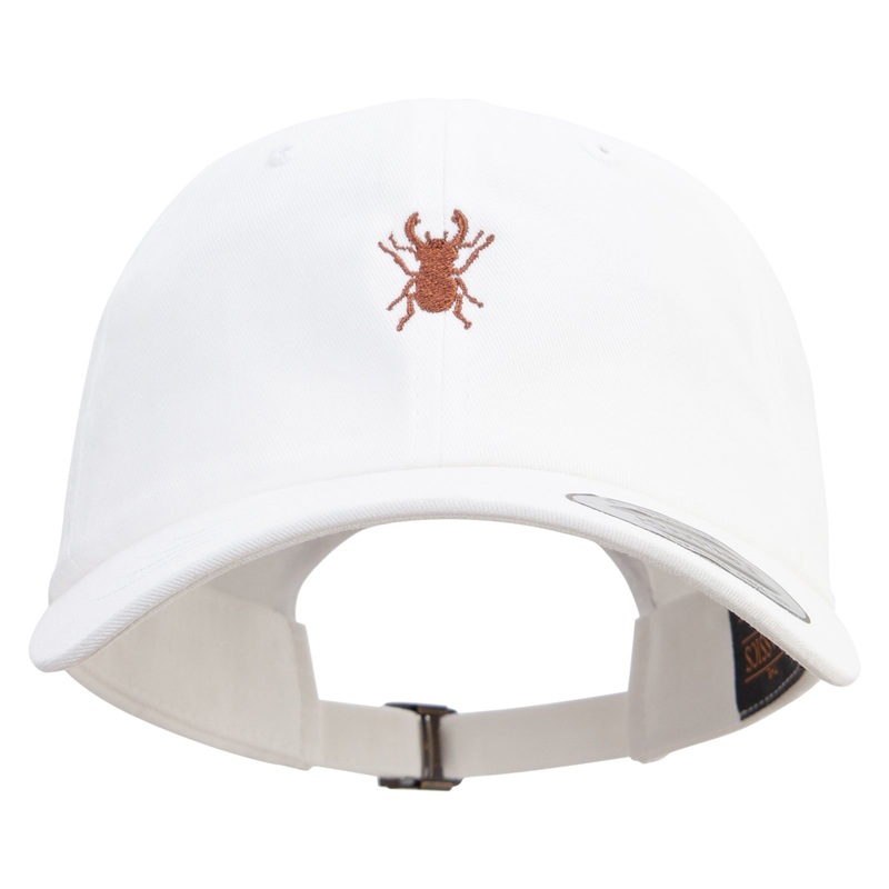 Rhino Beetle Symbol Embroidered Dad Style Unstructured Low Profile 6 panel Cotton Cap White One Size