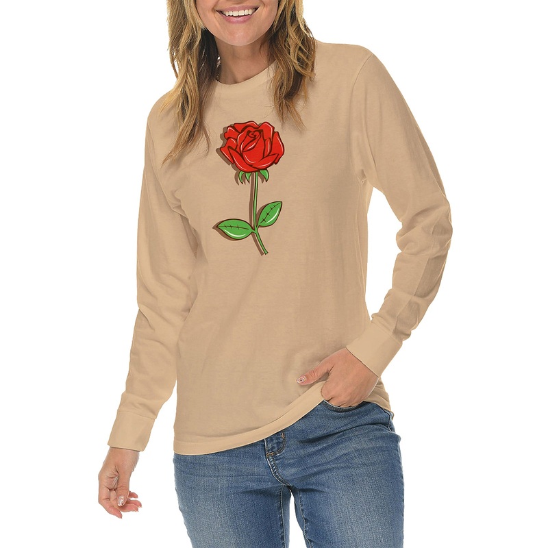 Rose of Love Graphic Long Sleeve Crewneck Tee Mushroom XS