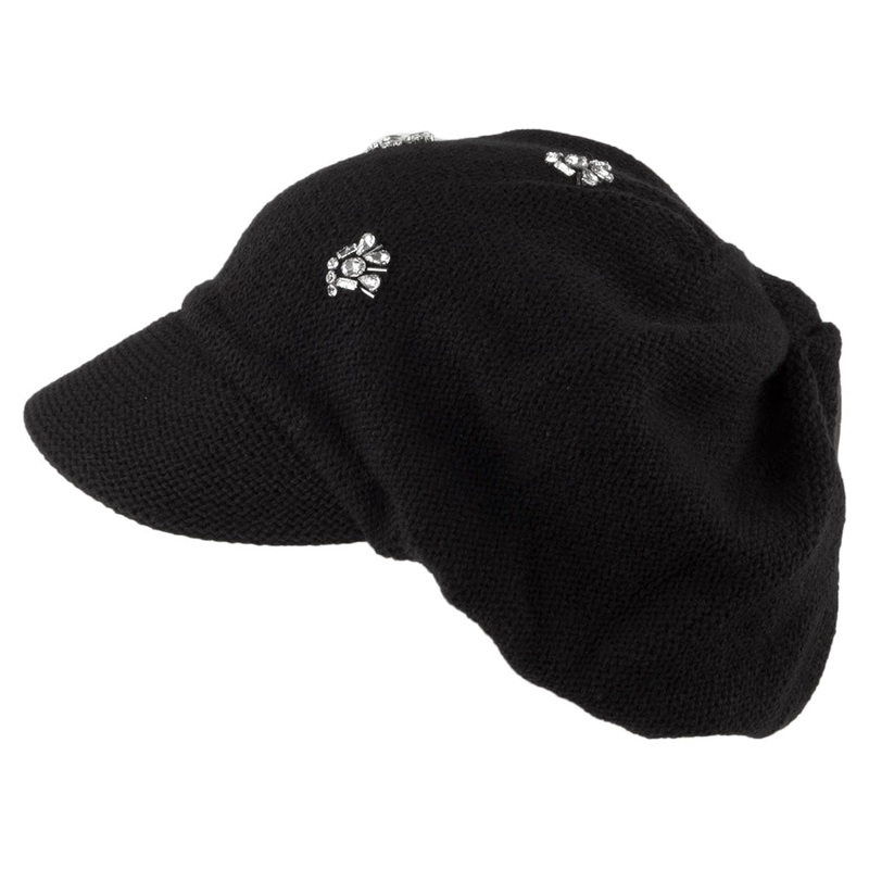 Scala Hats Baker Boy Cap with Rhinestones – Black 1-Size