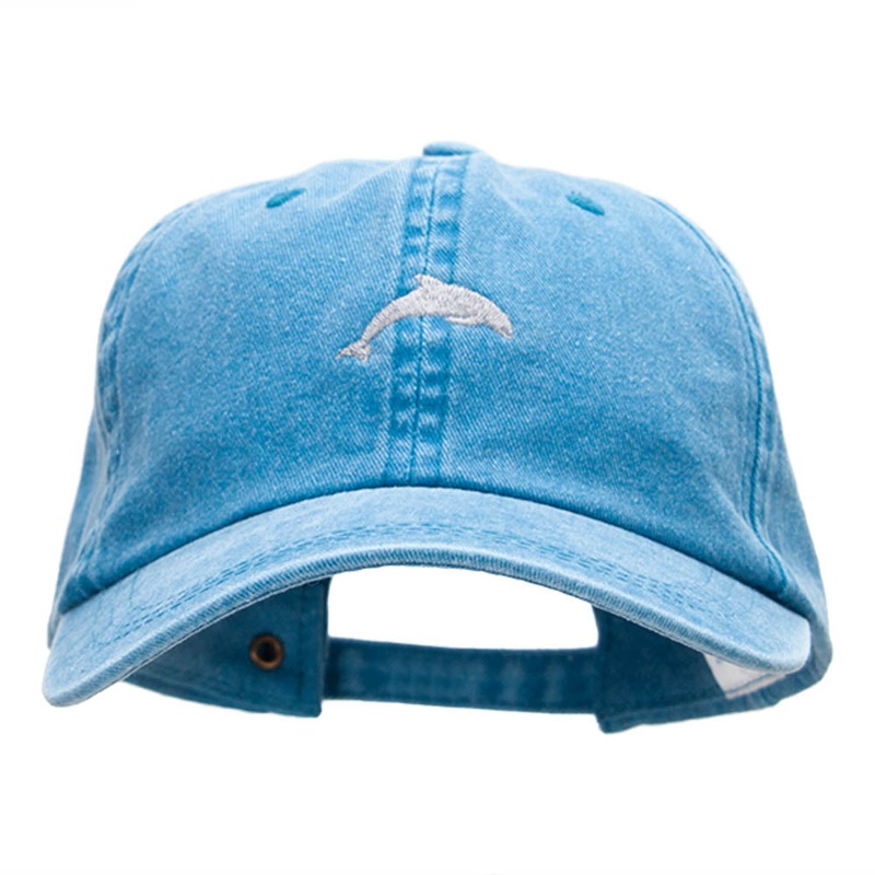 The Dolphin Embroidered Pigment Dyed Wash Caps Turquoise One Size