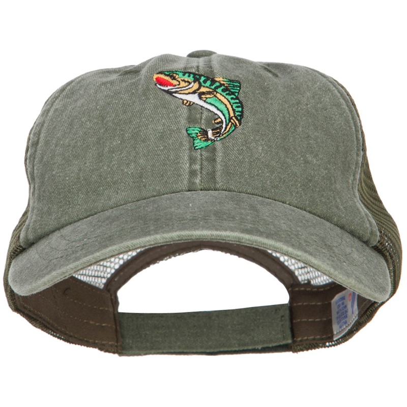 Trout Embroidered Washed Trucker Cap Olive Olive One Size