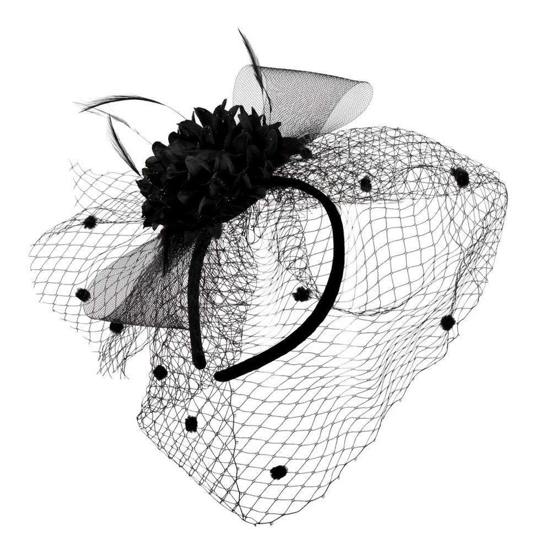 Carnation Flower Fascinator with Netting Veil Black