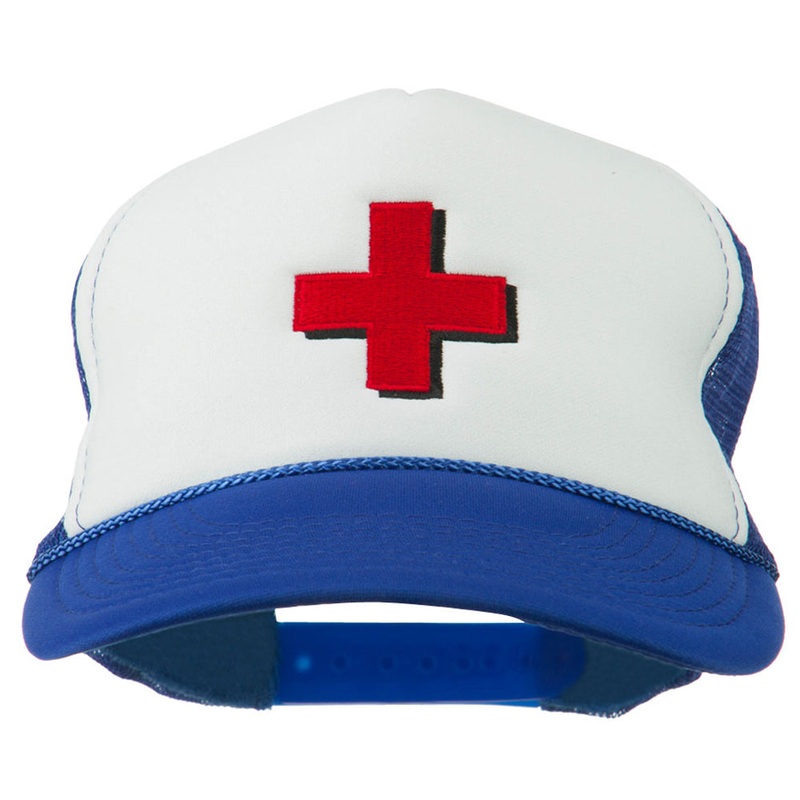 Cross in Red Logo Embroidered Foam Mesh Cap Royal White One Size