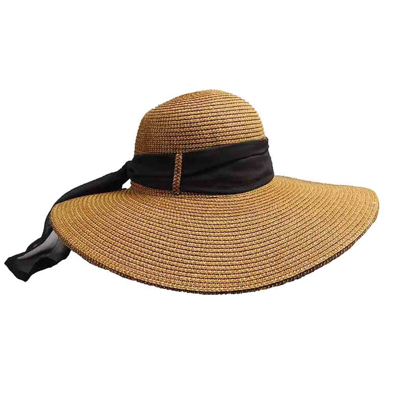 Floppy Wide Brim Sun Hat with Scarf – Milani Hats Brown Medium (57 cm)