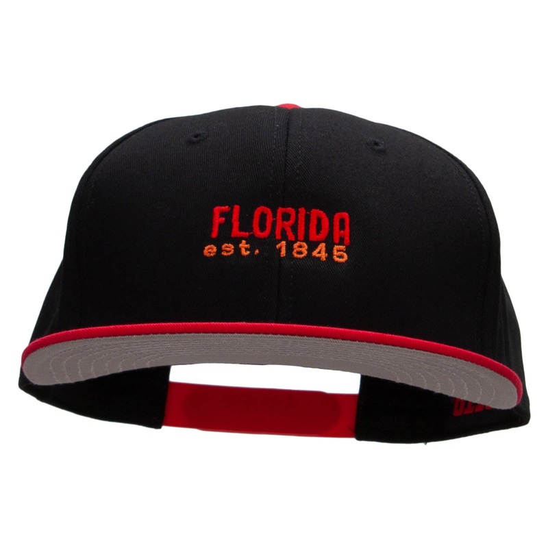 Florida Year Established Embroidered Two Tone Superior Cotton Twill Flat Bill Snapback Cap Red Black One Size