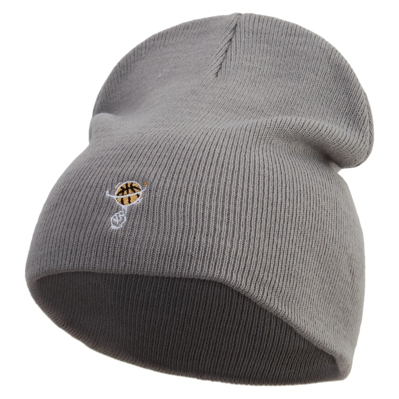 Hand With Spinning Basketball Embroidered 8 inch Acrylic Short beanie Grey One Size