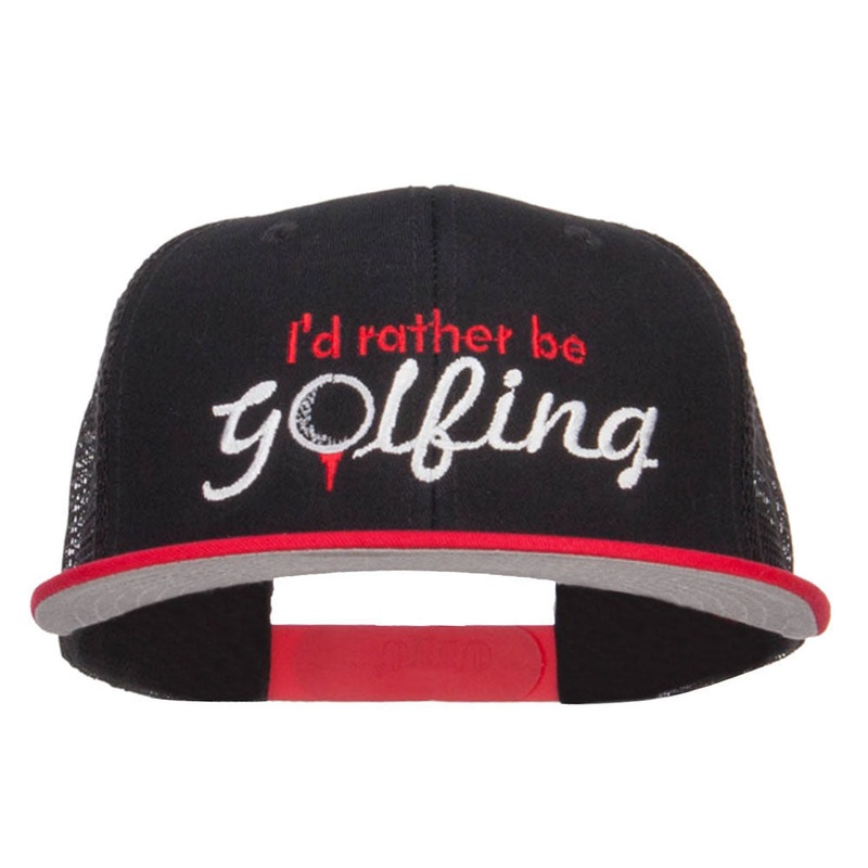 I’d Rather Be Golfing Embroidered Mesh Cap Red Black One Size