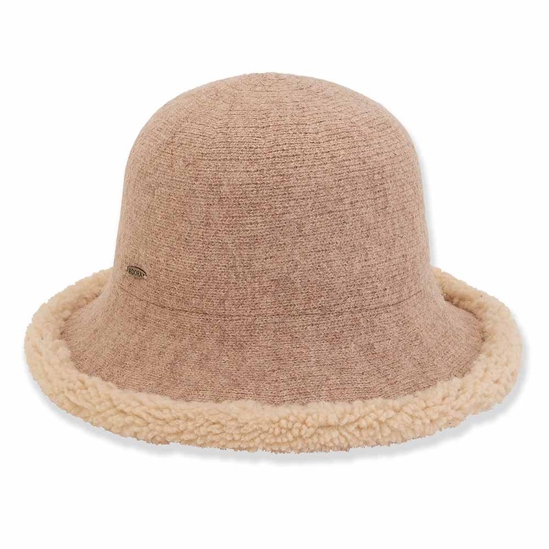 Knit Cloche with Berber Trim – Adora Wool Hat Tan M/L (57-58 cm)