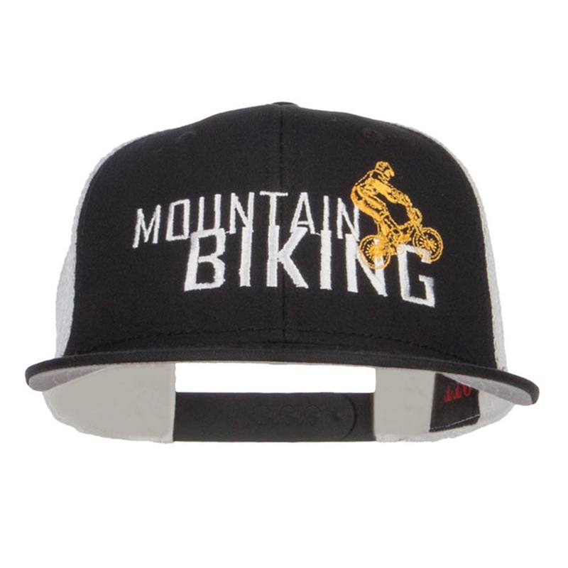 Mountain Biking Embroidered Snapback Mesh Cap White Black One Size
