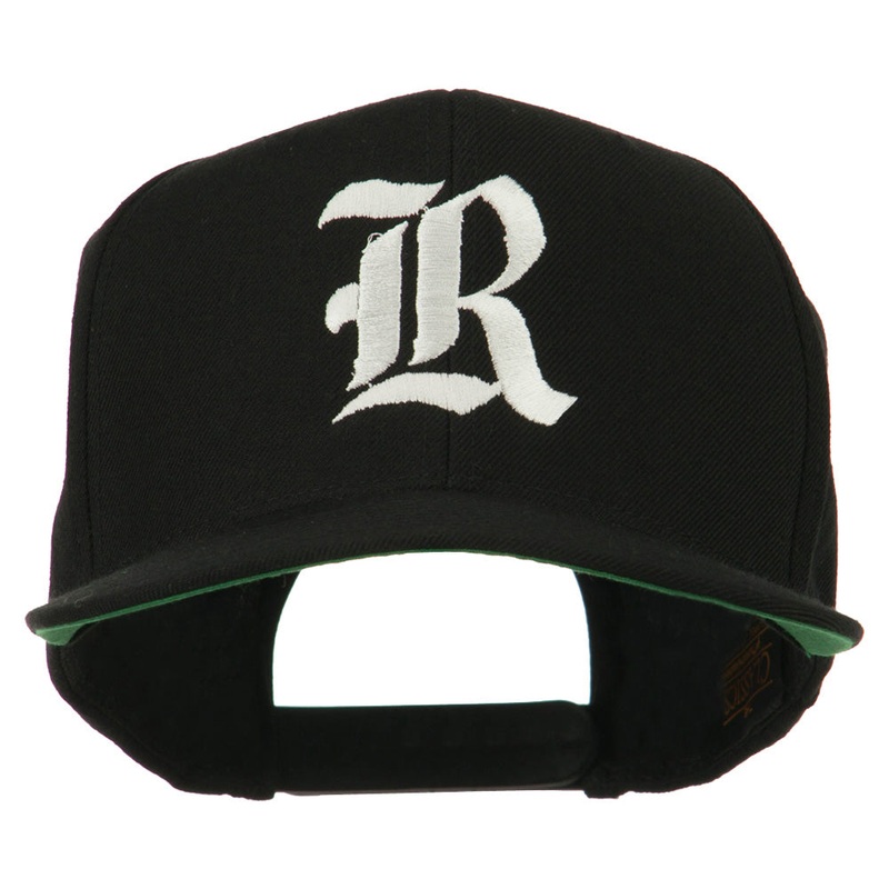 Old English R Embroidered Flat Bill Cap Black One Size