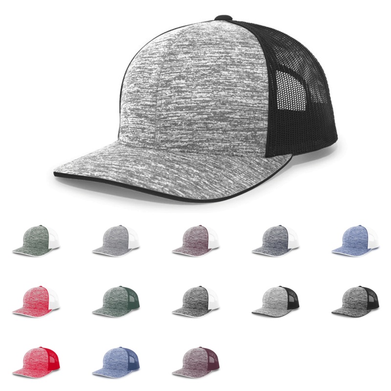 Pacific Headwear 106C Aggressive Heather Trucker Snapback Cap Red Heather/White/Red Heather