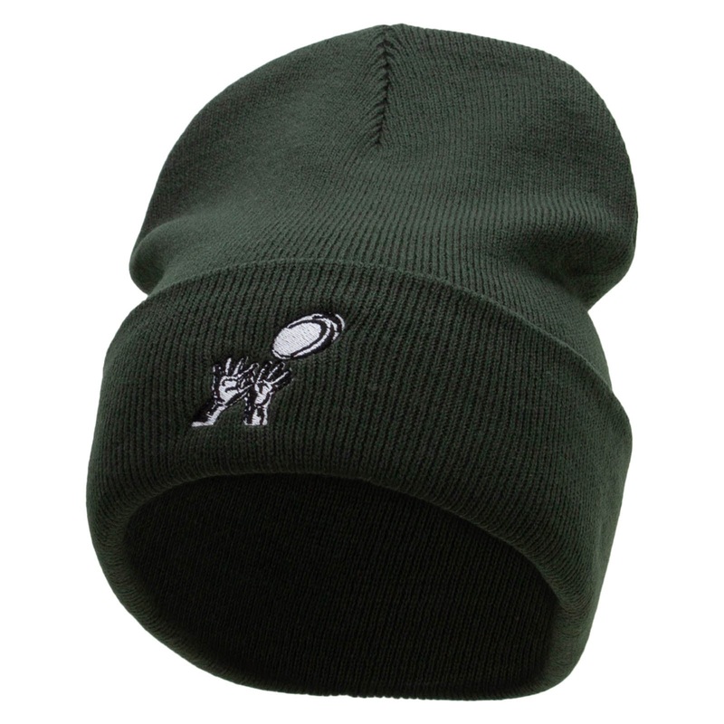 Rugby Player Catching Embroidered 12 Inch Long Knitted Beanie Olive One Size