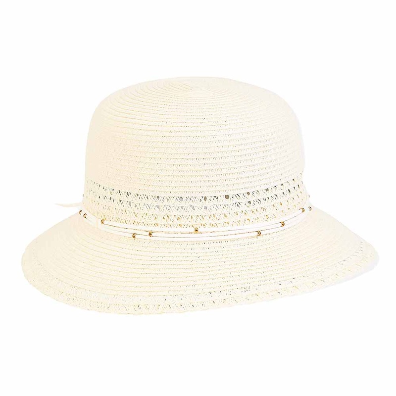Sun Hat with Straw Lace Accent for Petite Heads – Sunny Dayz Ivory Small (54 cm)