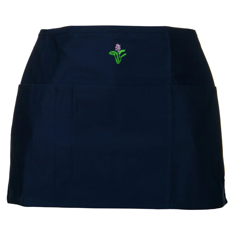 Water Hyacinth Embroidered 3 Pockets Chef’s Apron Navy One Size