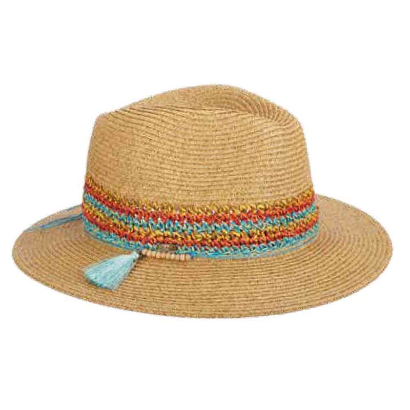 Wide Brim Fedora Hat with Multi Color Band – Scala Women’s Hats Natural OS (57 cm)