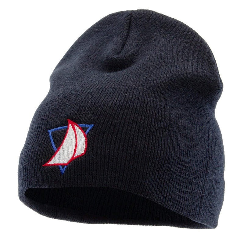 Yacht Racing Embroidered 8 Inch Knitted Short Beanie Navy One Size