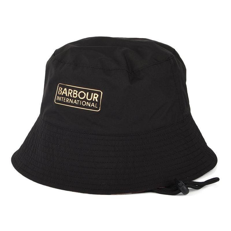Barbour International Boulevard Reversible Waterproof Bucket Hat – Black-Leopard S