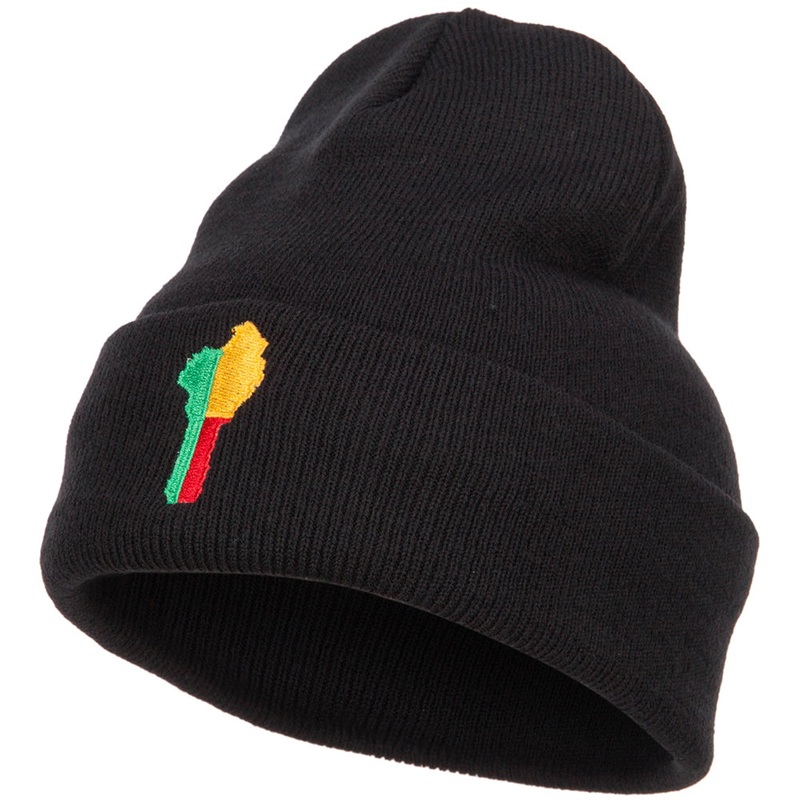 Benin Flag Map Embroidered Long Beanie Black One Size