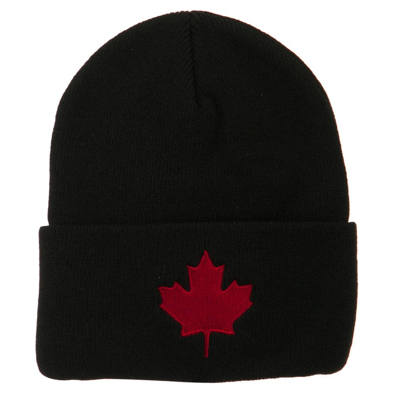 Canada Maple Leaf Embroidered Long Beanie Black One Size