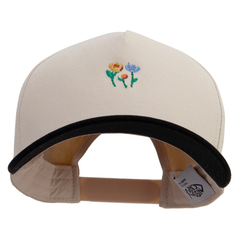 Cute Flowers Embroidered Premium Pro Style 5 Panels Cap Black Stone One Size