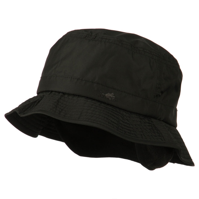 Mens UV 50+ Fleece Lined Bucket Hat Black S-M