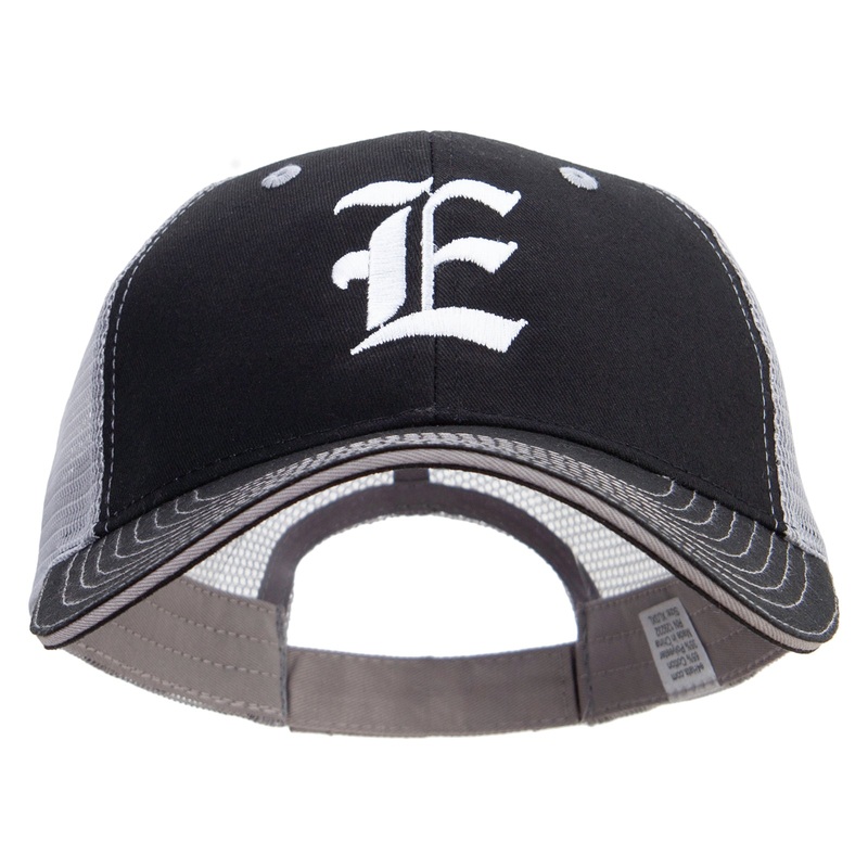 Old English E Embroidered Big Size Garment Washed Cotton Twill Mesh Cap Black Grey XL-3XL