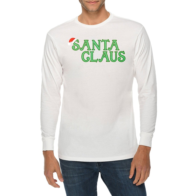 Santa With Hat Graphic Long Sleeve Crewneck Tee White XS