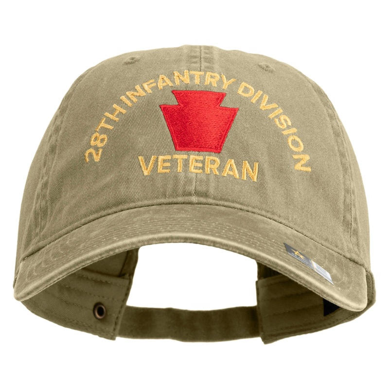 U.S. Army 28th Infantry Division Embroidered Washed Solid Pigment Dyed Cotton Twill Brass Buckle Cap Khaki One Size