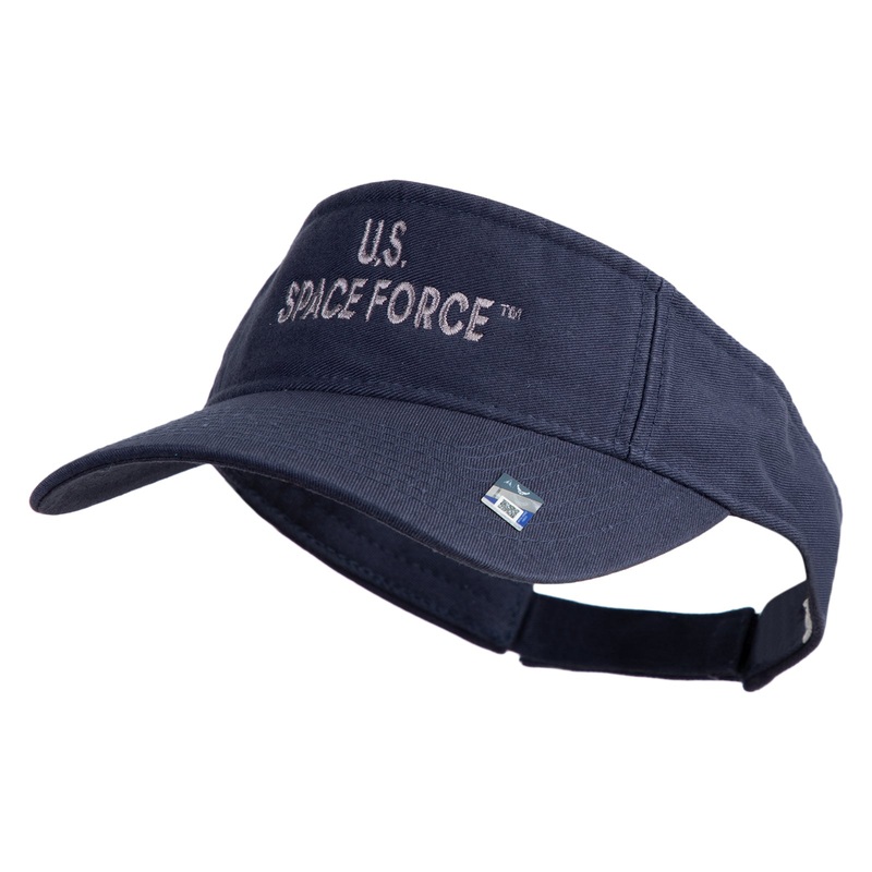 US Space Force Grey Letter Design Embroidered Pro Style Cotton Twill Washed Visor Navy One Size