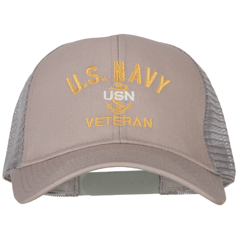 USN Veteran Embroidered Solid Cotton Mesh Pro Cap Grey One Size