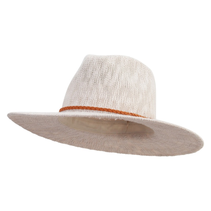 Women’s Knitted Texture Design Large Brim Fedora Hat Beige One Size