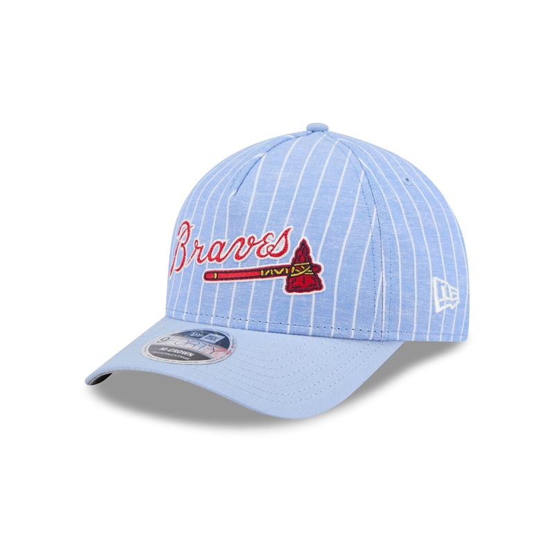 Atlanta Braves Pinstripe Linen 9FORTY M-Crown A-Frame Snapback Hat One Size