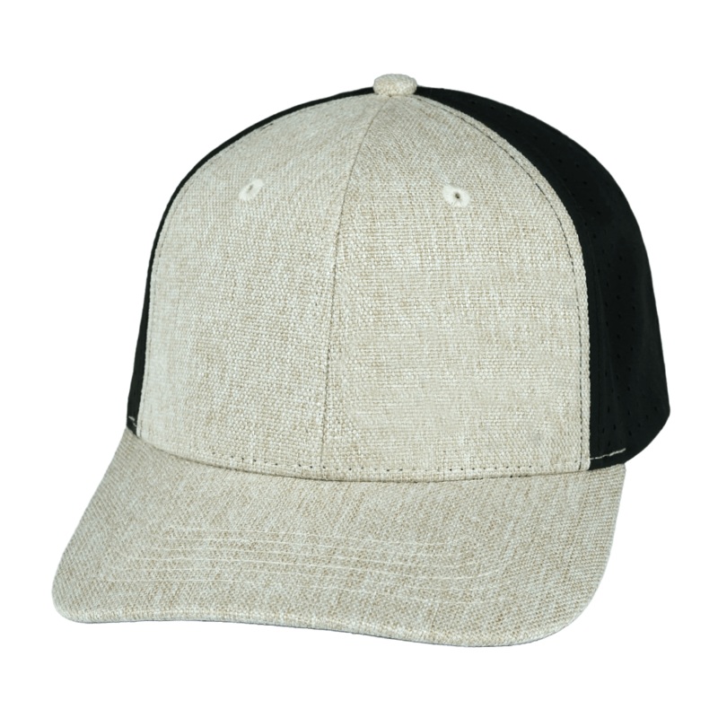 Blank – 6 Panel – Cream Hemp / Black (Unisex) – Laser Mesh