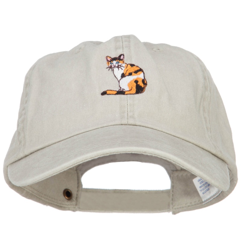 Calico Cat Embroidered Washed Cotton Twill Cap Stone One Size