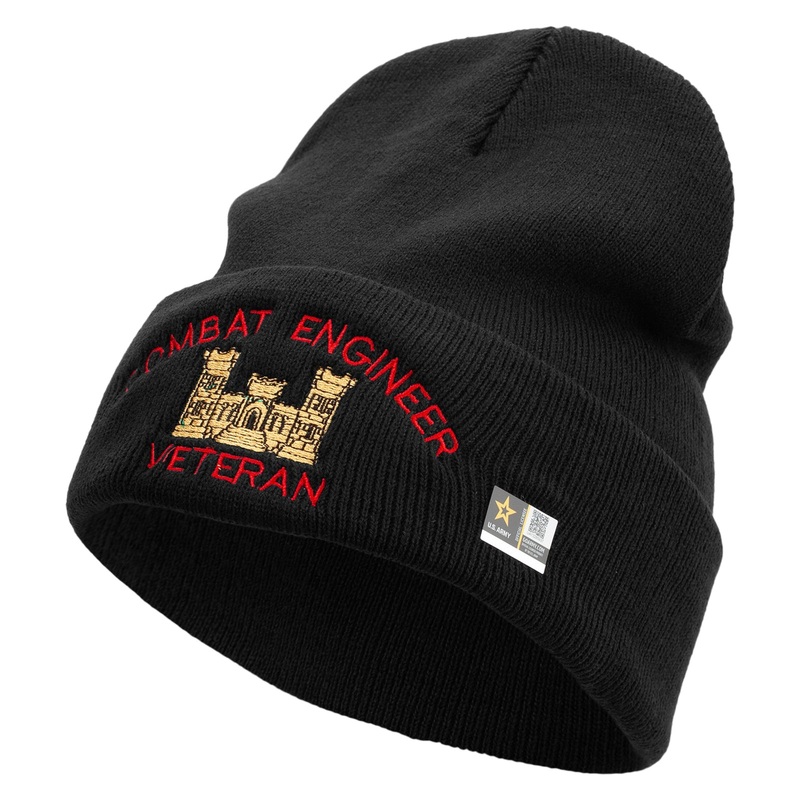 Combat Engineer Veteran Embroidered 12 Inch Long Knitted Beanie Black One Size