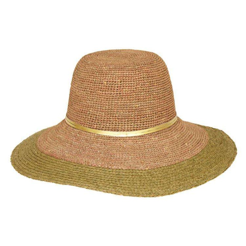Large Raffia Crochet Beach Hat with Gold Tie Beige Medium (57 cm)