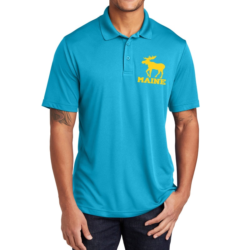 Maine Moose Graphic Design PosiCharge Competitor Polo Tee Shirt Atomic Blue XS