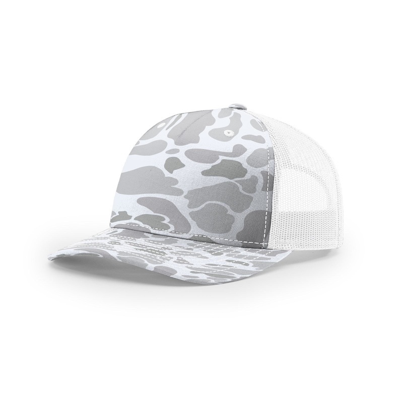 Richardson 112PFP Printed Five Panel Trucker Cap New Colors for 2025 Blizzard Duck Camo/White