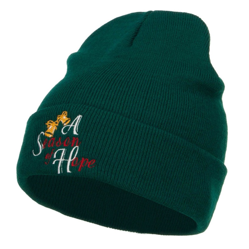 Season of Hope Embroidered Long Beanie Dk Green One Size
