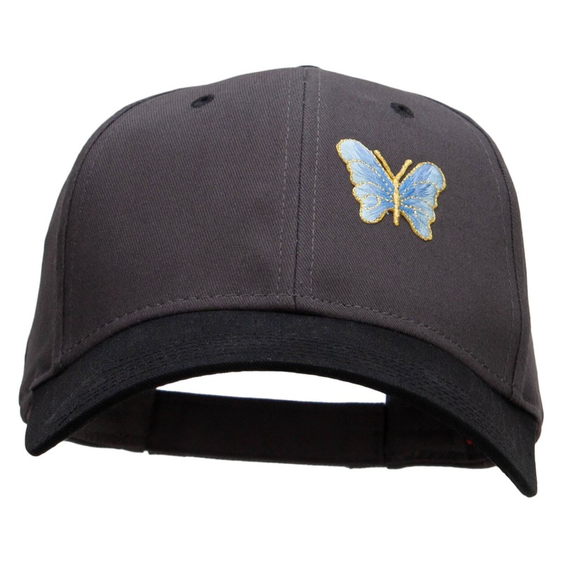 Small Blue Decorative Butterfly Patched Two Tone Cotton Twill Low Profile Strap Cap Black Charcoal One Size
