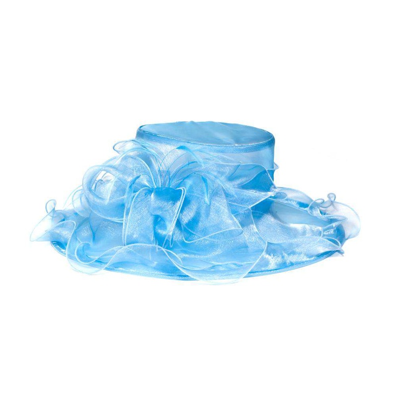 Twisted Ribbon and Ruffle Organza Hat Blue