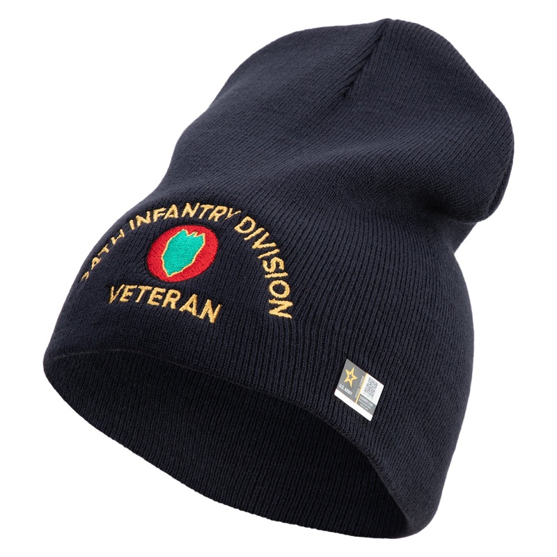 U.S. Army 24th Infantry Division Symbol Embroidered 8 Inch Solid Knit Short Beanie Made in USA Navy One Size