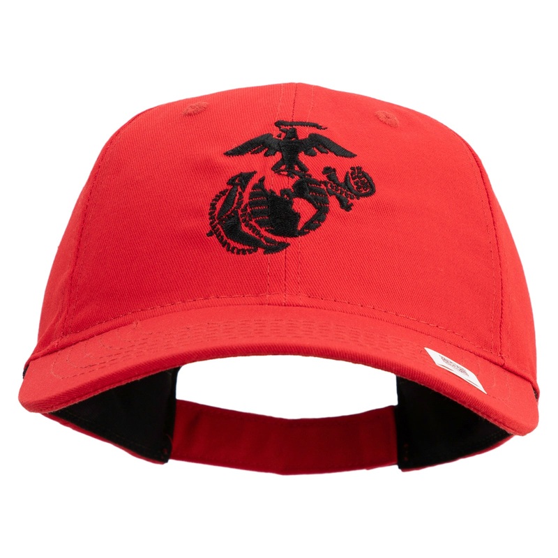 US Marine Corps Seal Embroidered 6 Panel Unstructured Cotton Twill Cap Made in USA Red One Size