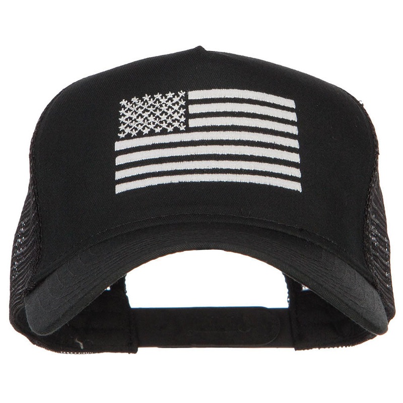 USA White Line Flag Embroidered Mesh Cap Black One Size