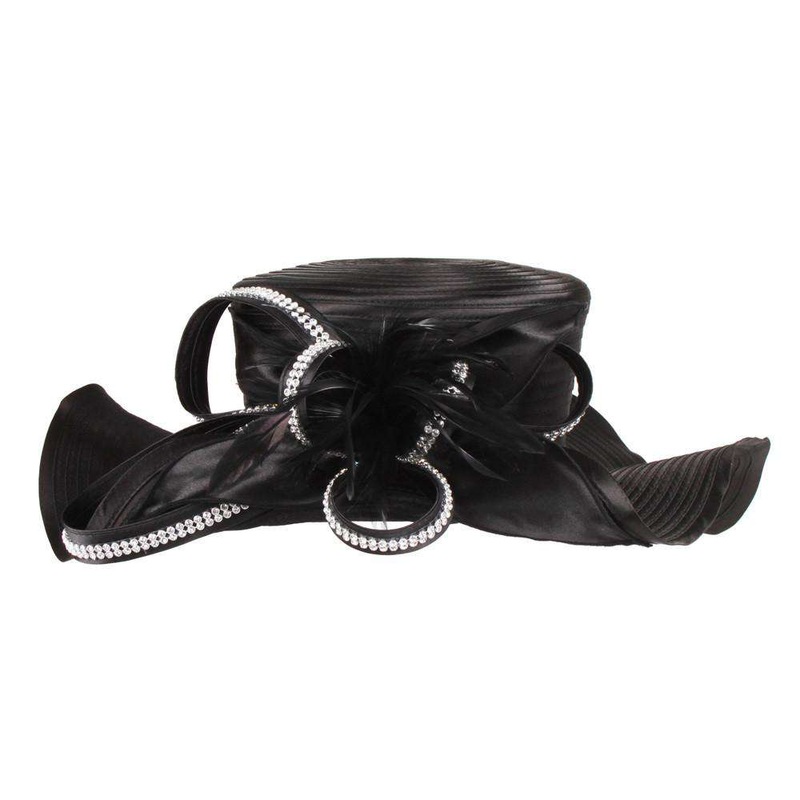 Wavy Brim Satin Braid Church Hat Black